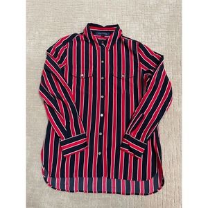 Womens Tommy Hilfiger Button Down Shirt Size S Red Black Striped Business